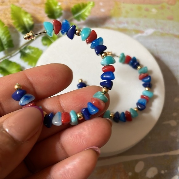 Colorful Beaded Hoop Earrings - Picture 7 of 14